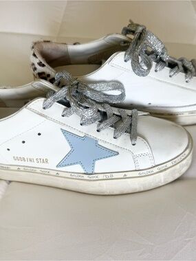 Golden Goose Kids Hi Star White Sneakers with Blue Star